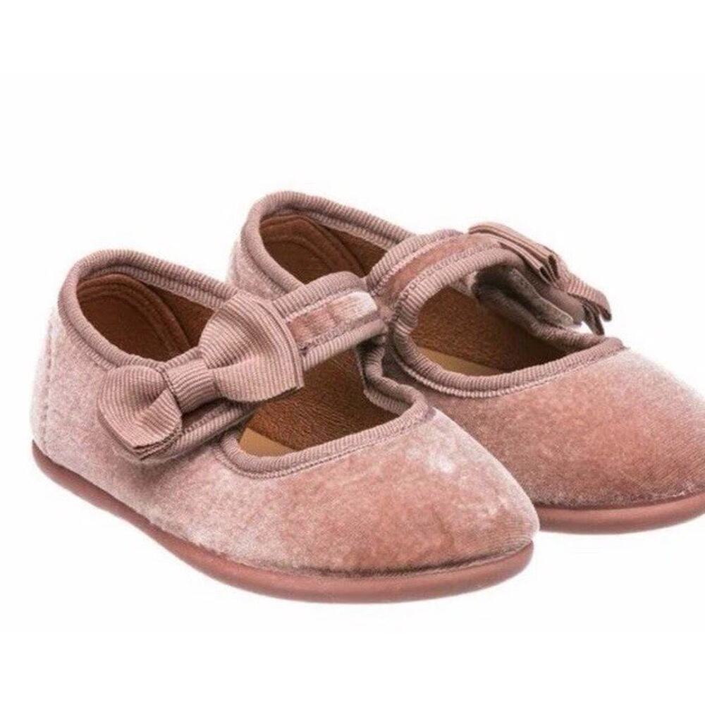 ELEPHANTITO Velvet Bow Mary Jane, Rose Little Girls Size 24 US Size 8c NEW